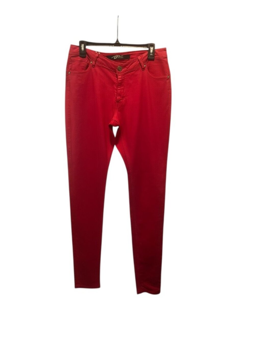 PZI Candy Coated Red Skinny Jeans Size 12 Extra Long 36" Inseam Stud Detail